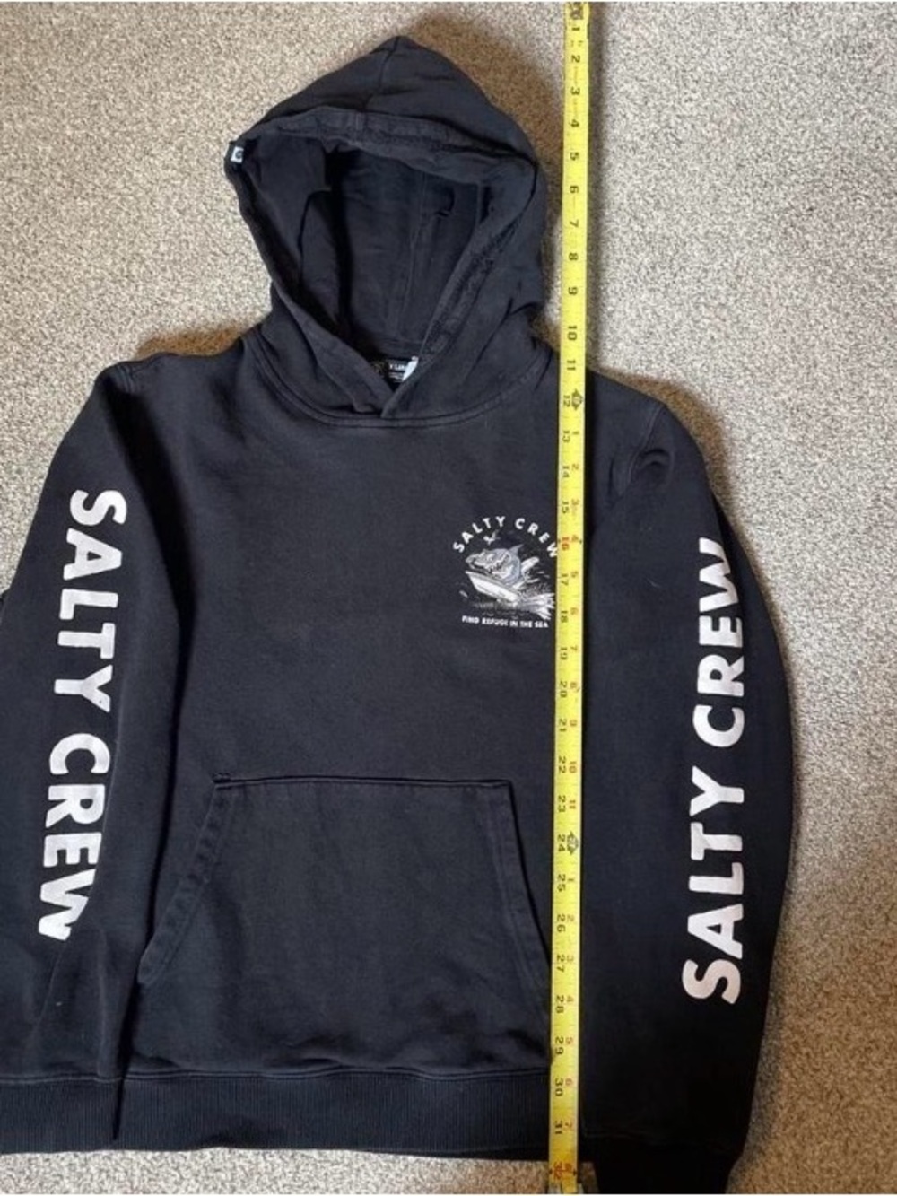 Salty Crew Black Crewneck Hoodie with White Sleeve Logo
